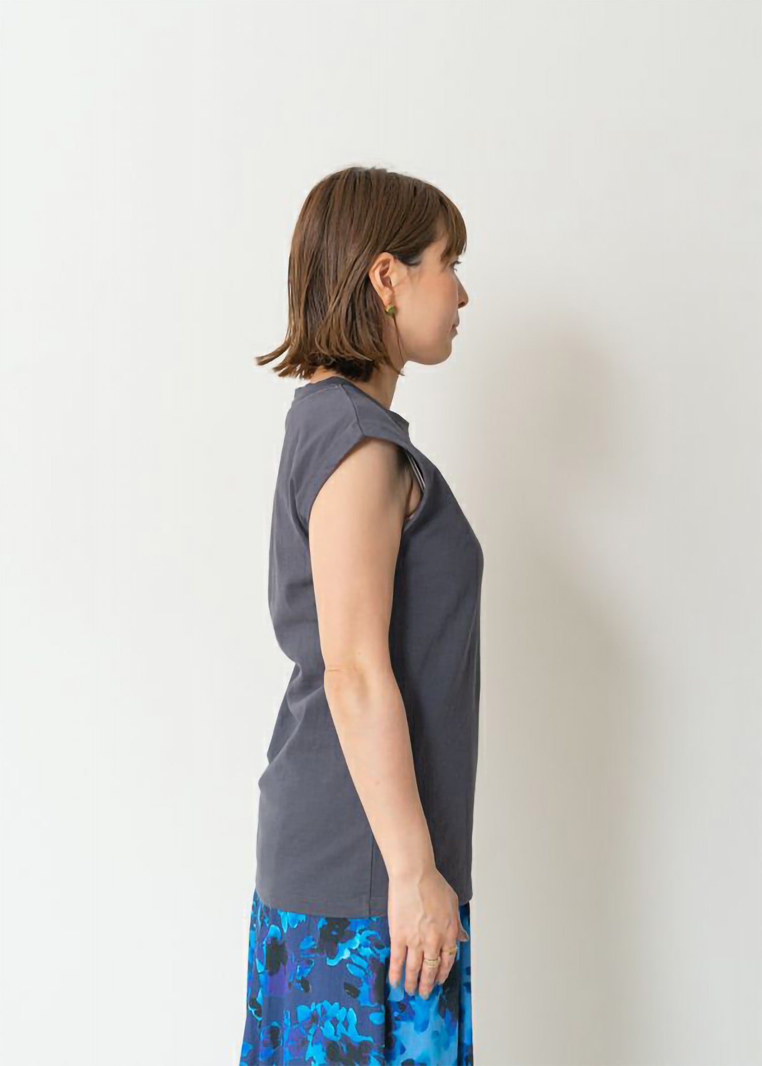 Blue Serge Cotton Sleeveless Cut & Sewn