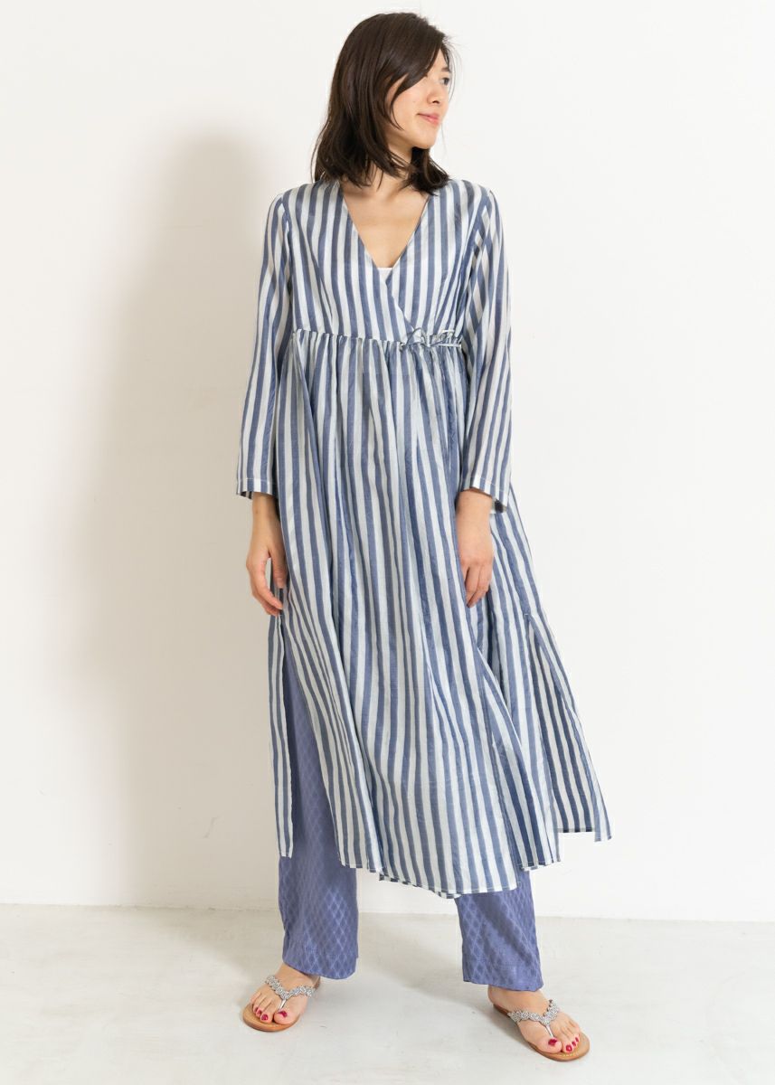 Silk Stripe Crossover Gown