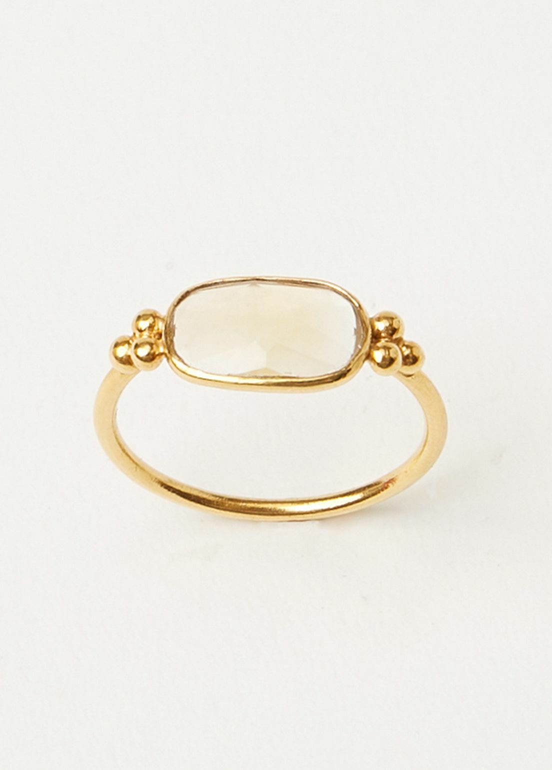 Citrine Stone And Gold Bead Ring