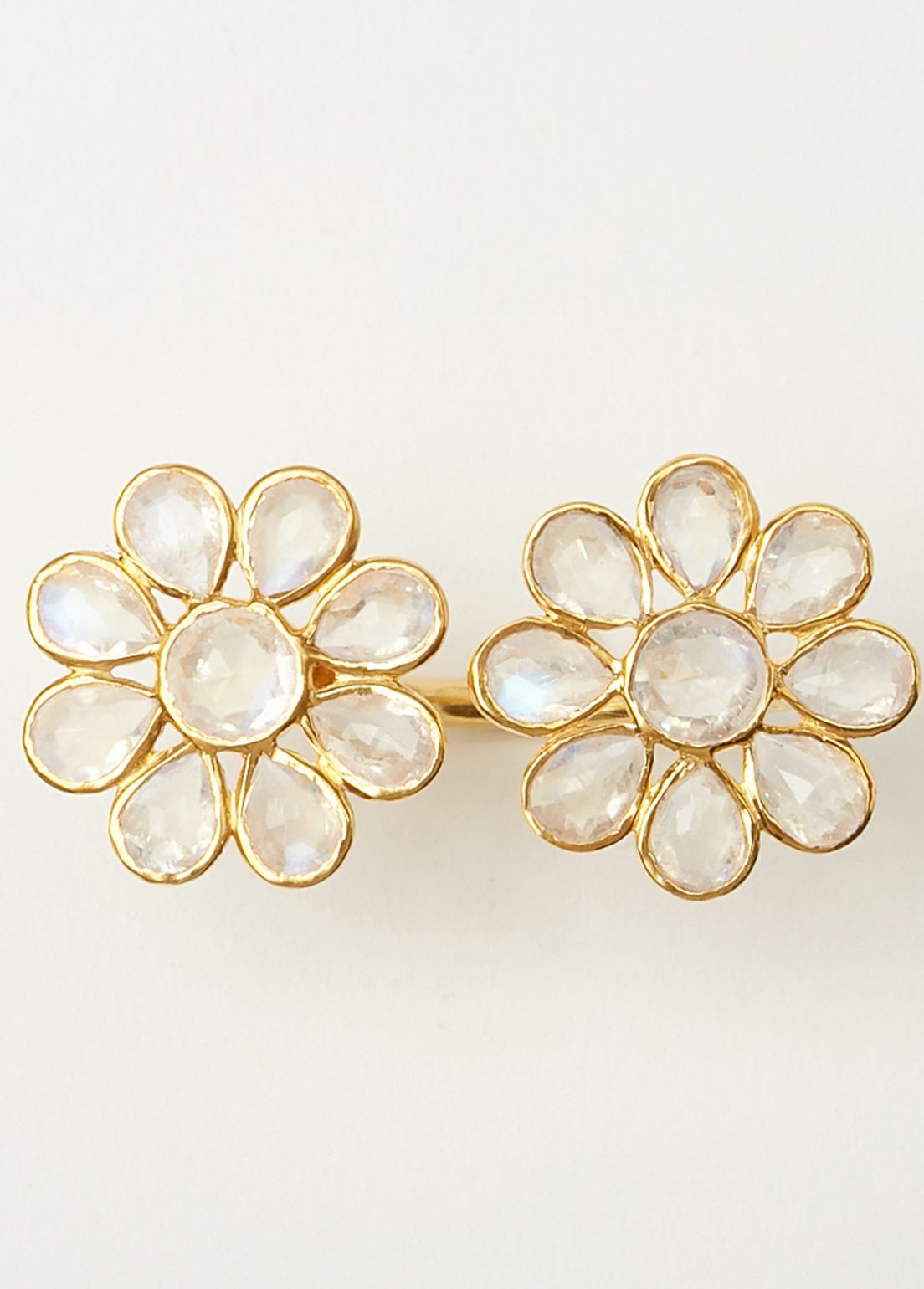 Rainbow Moonstone Double Flower Open Ring