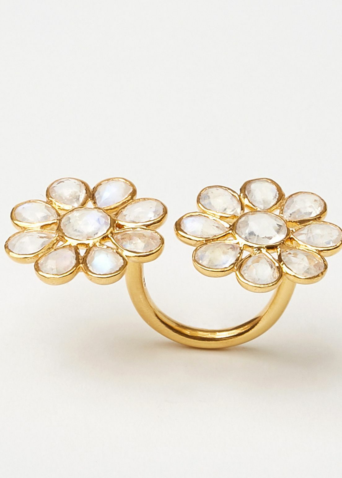 Rainbow Moonstone Double Flower Open Ring