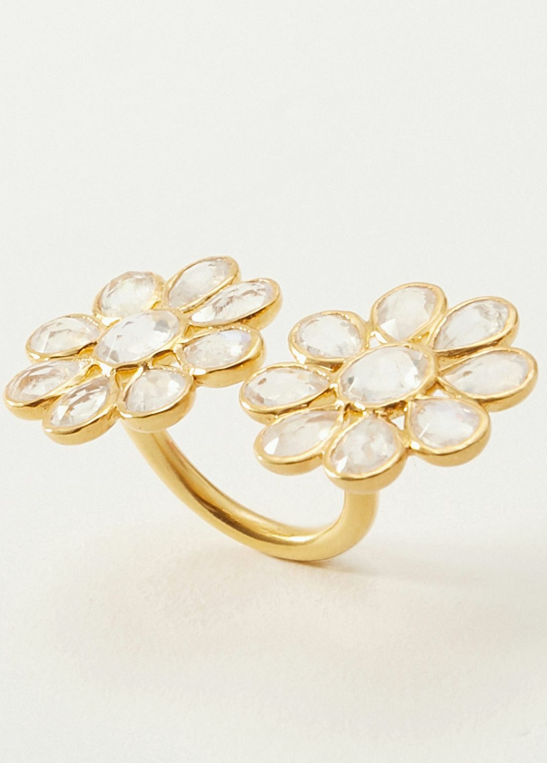 Rainbow Moonstone Double Flower Open Ring
