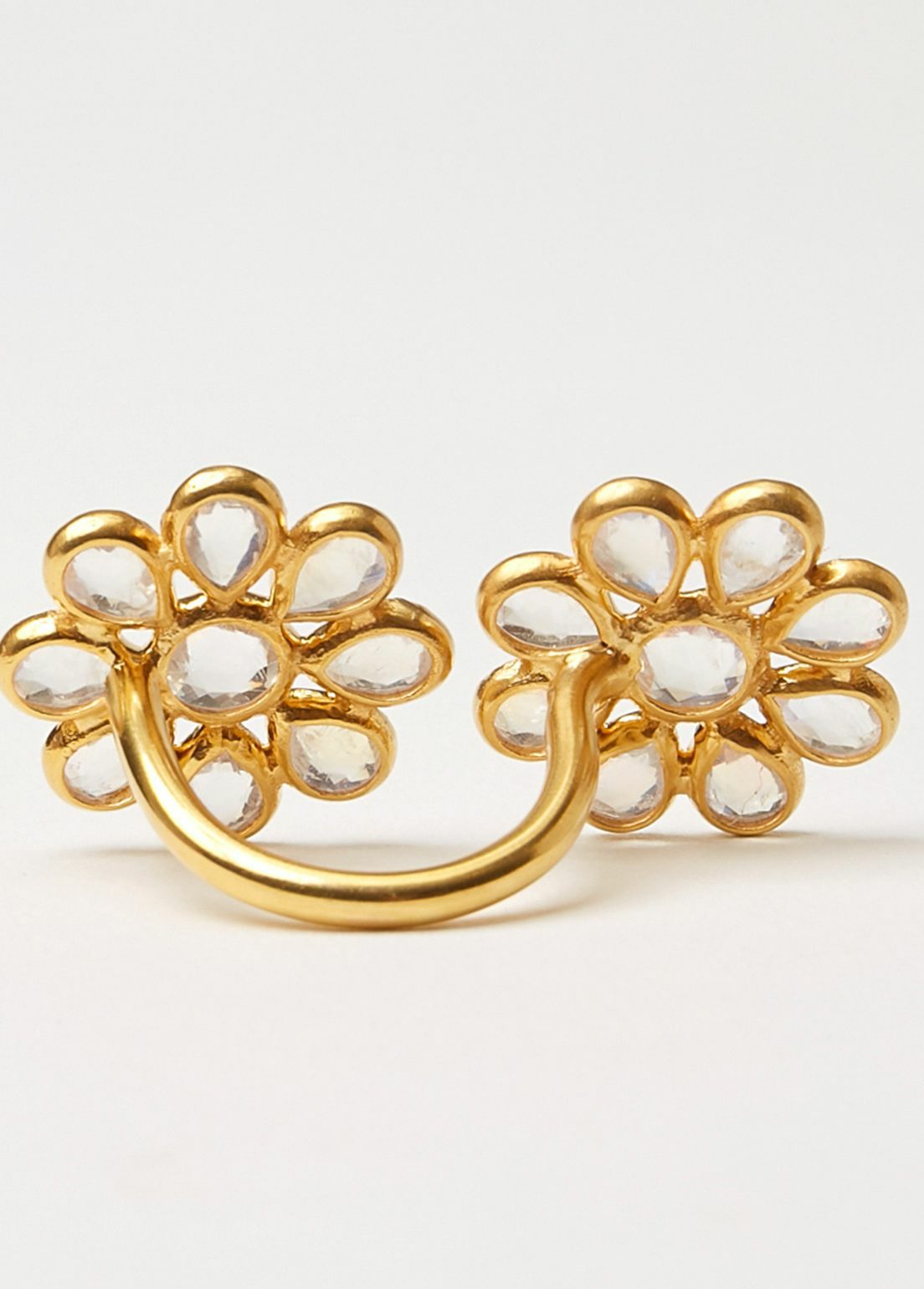 Rainbow Moonstone Double Flower Open Ring