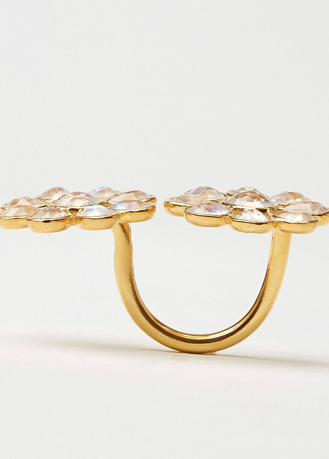 Rainbow Moonstone Double Flower Open Ring