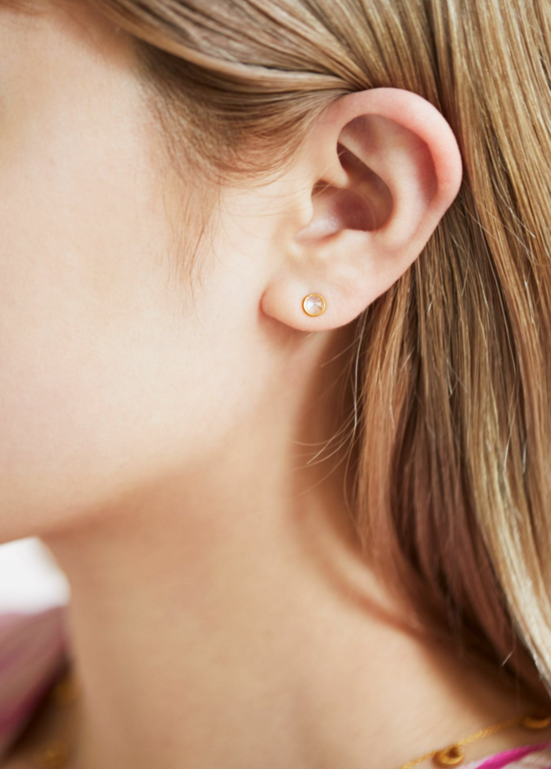 Rainbow Moonstone Slice Stone Bezel Pierce