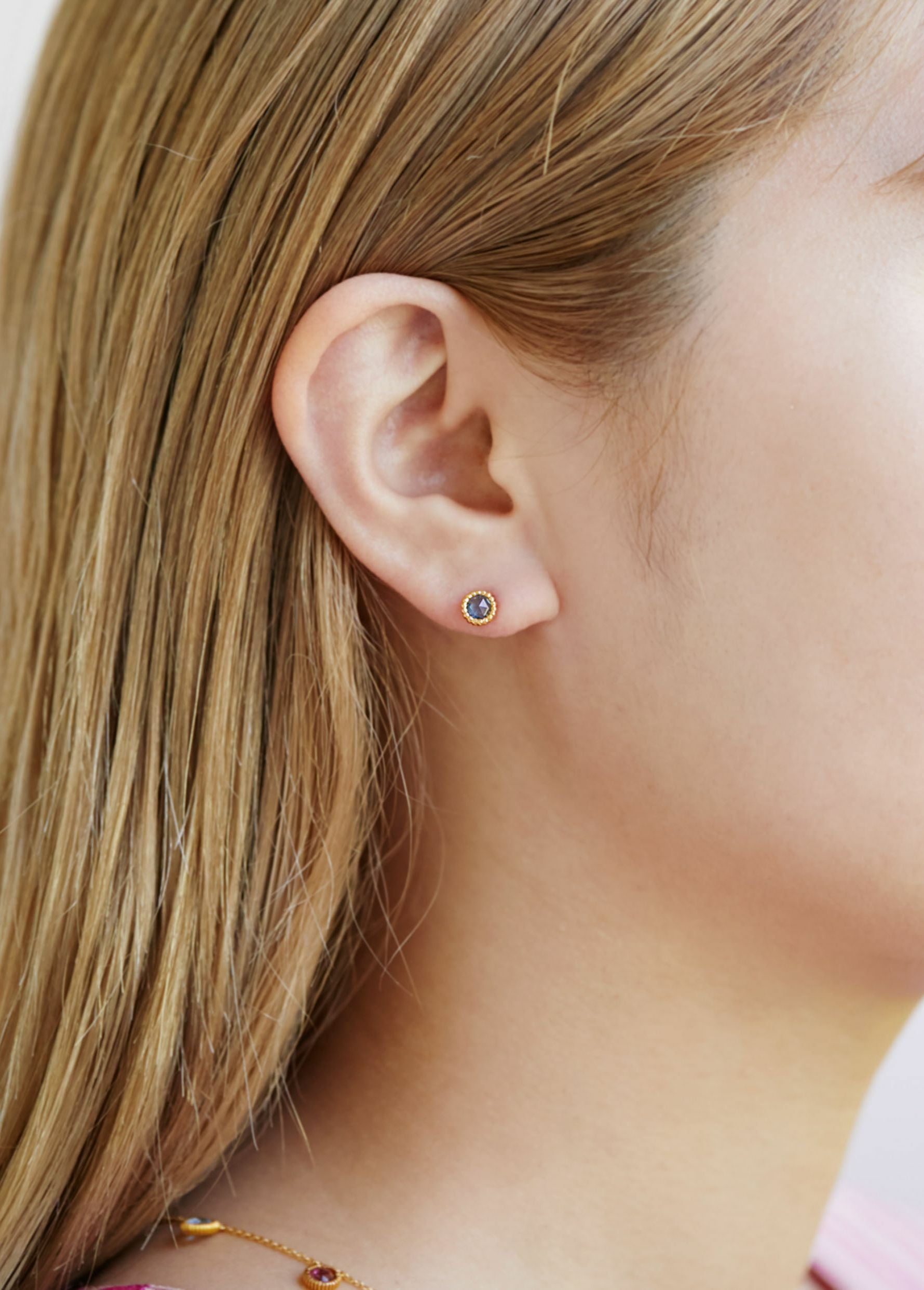 Blue Topaz Dot Bezel Pierce