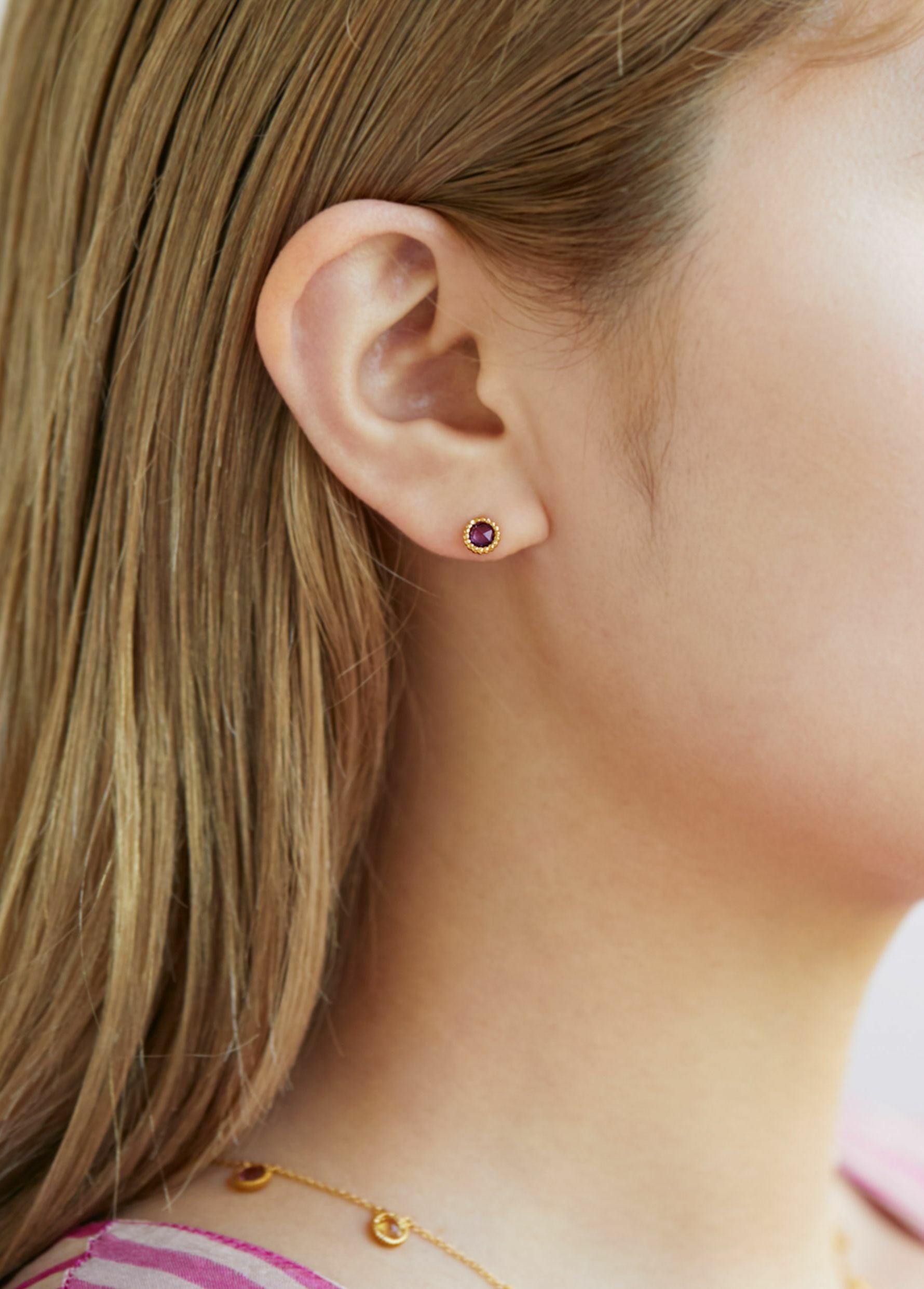 Amethyst Dot Bezel Pierce