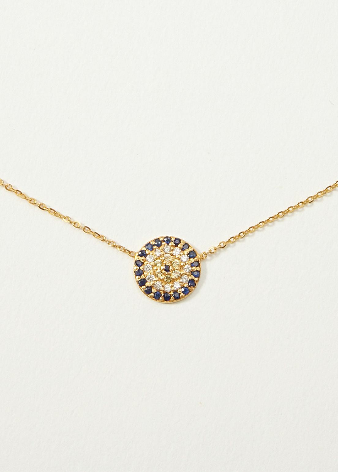 Blue Sapphire Circle Pave Necklace