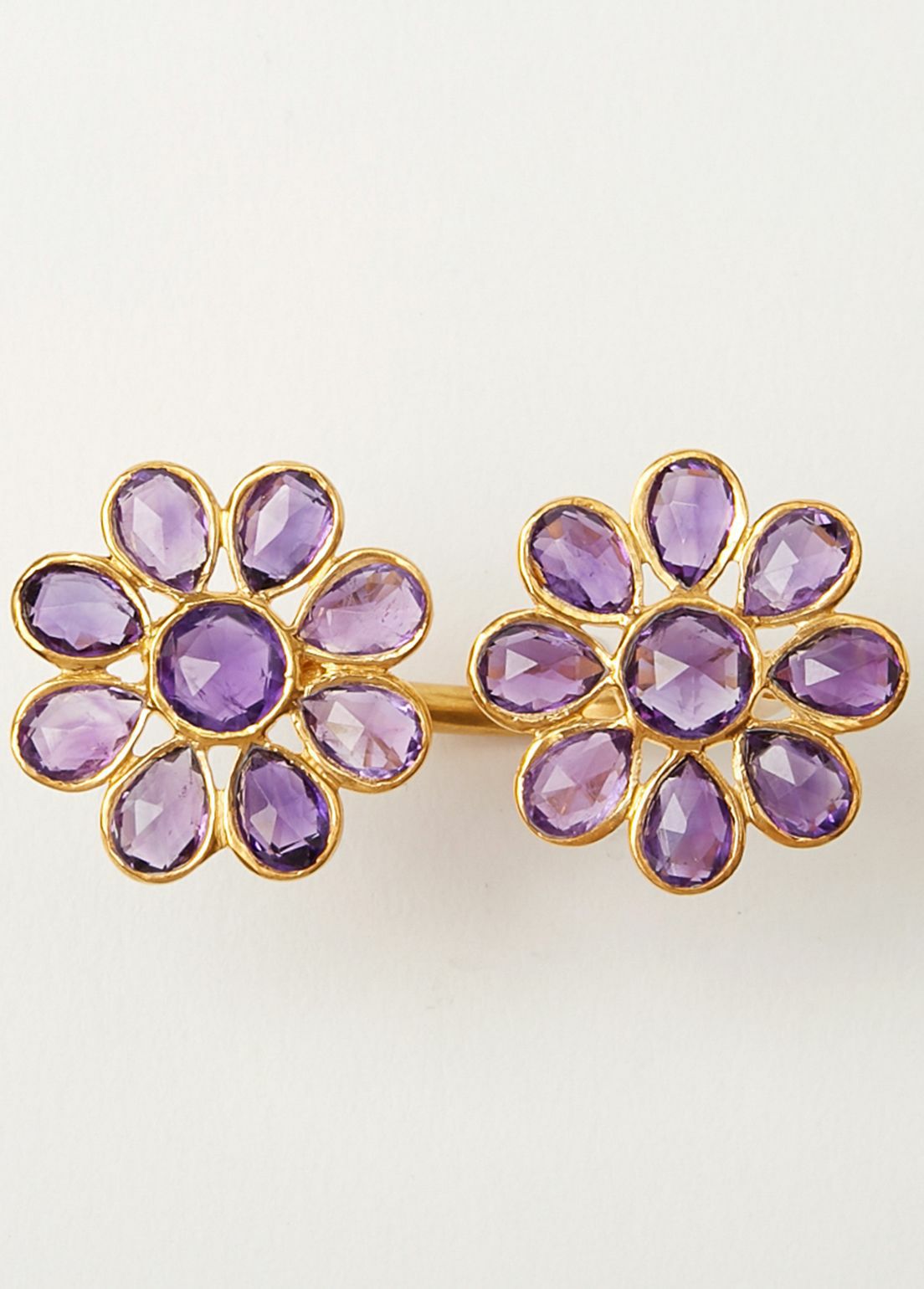 Amethyst Double Flower Open Ring