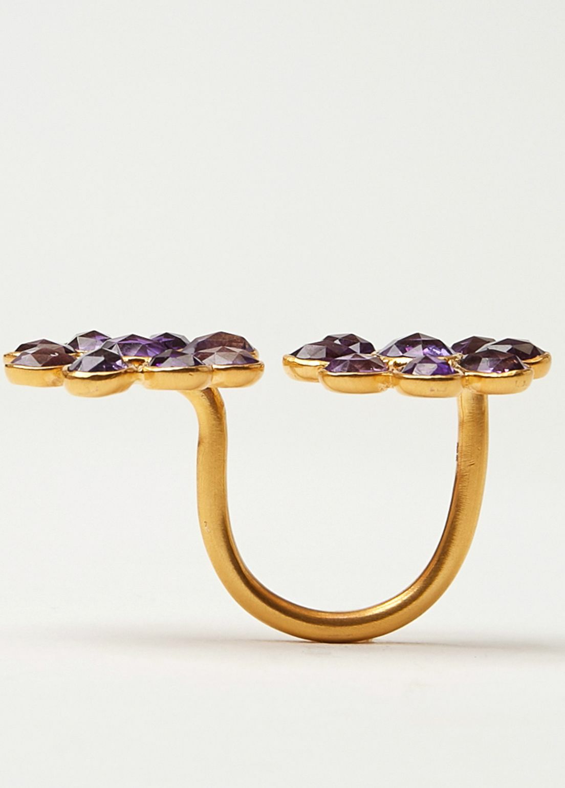 Amethyst Double Flower Open Ring