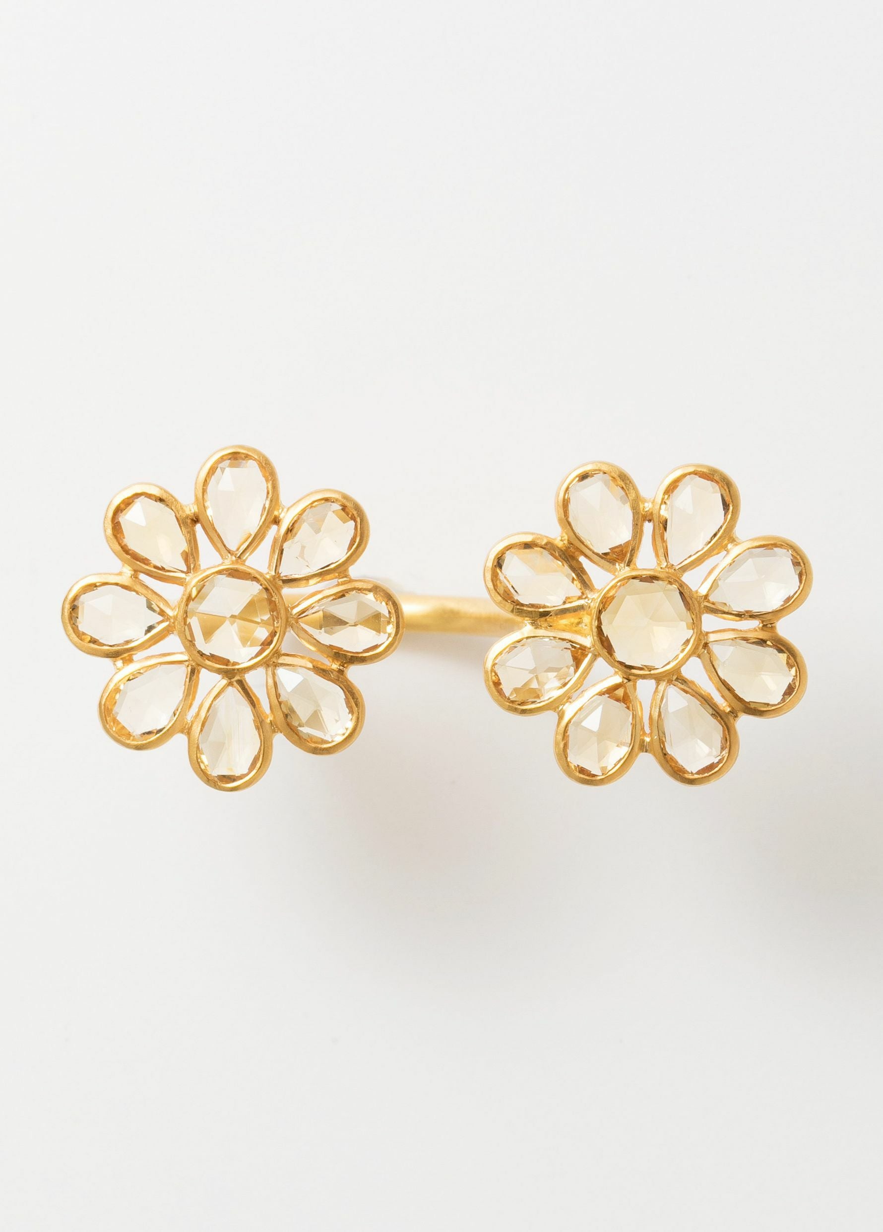 Citrine Double Flower Open Ring