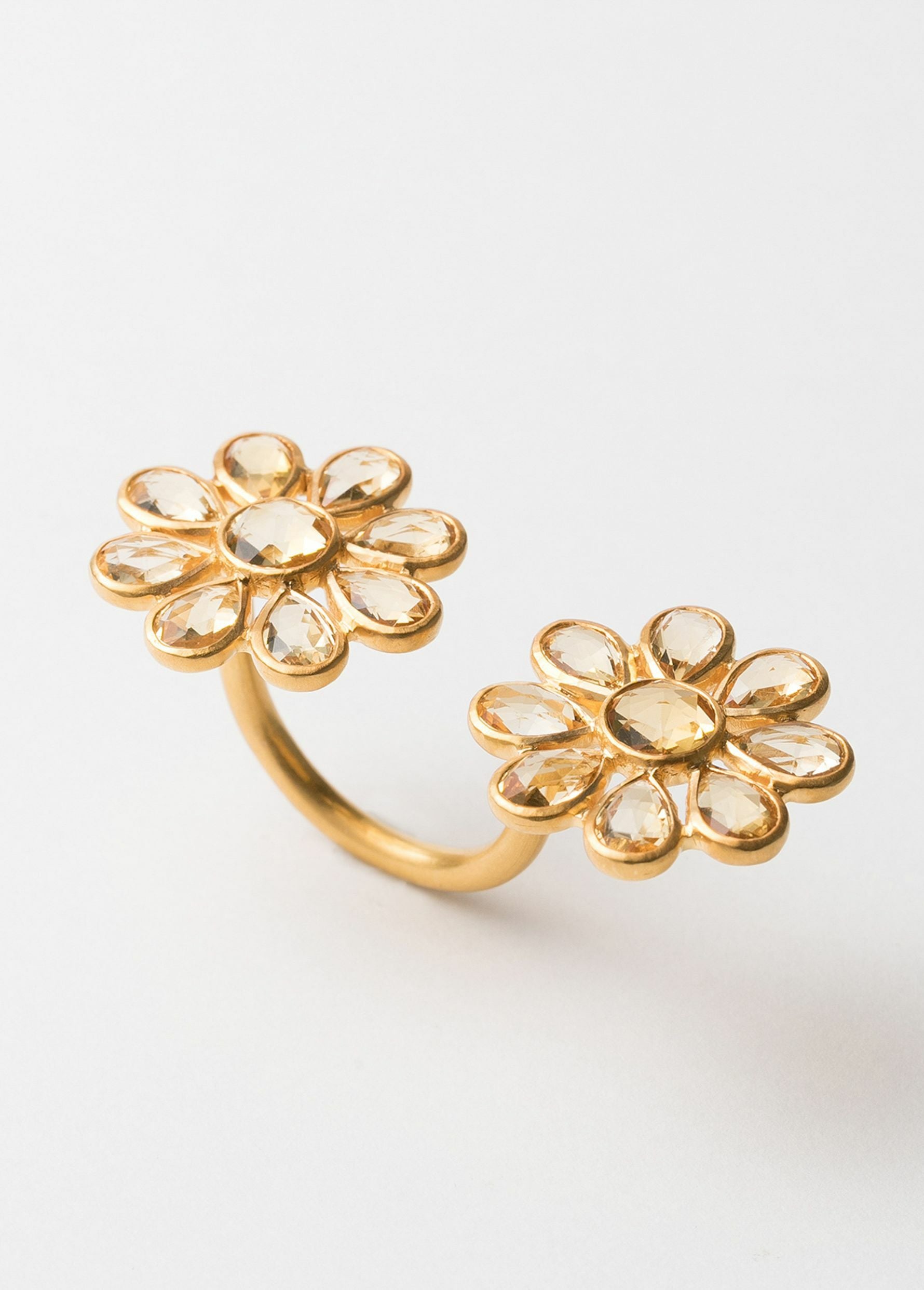 Citrine Double Flower Open Ring