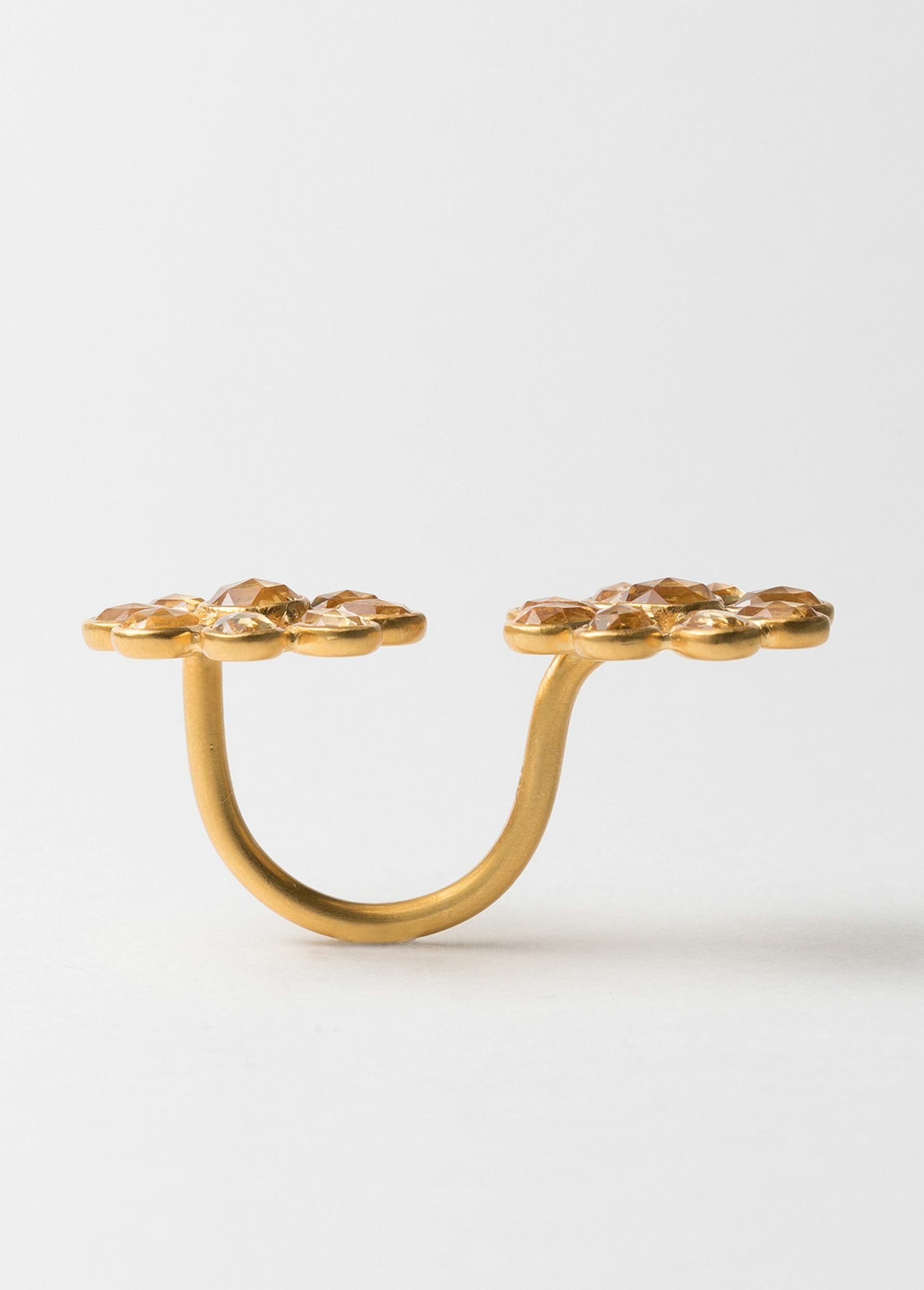 Citrine Double Flower Open Ring