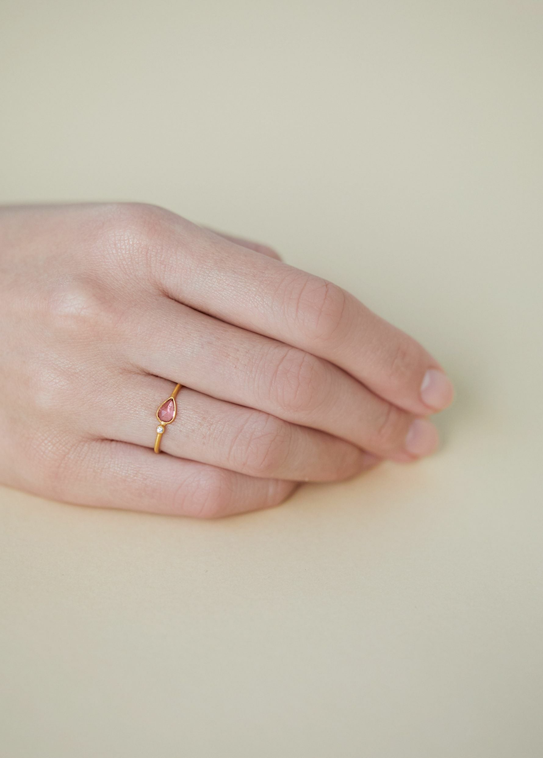 Pink Tourmaline Teardrop Ring