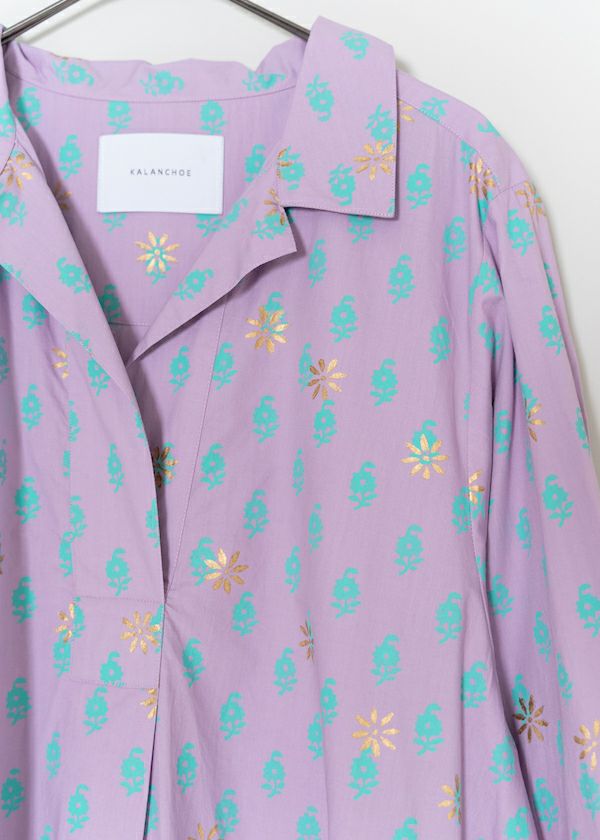 Organic Poplin Block Print Kaftan Dress