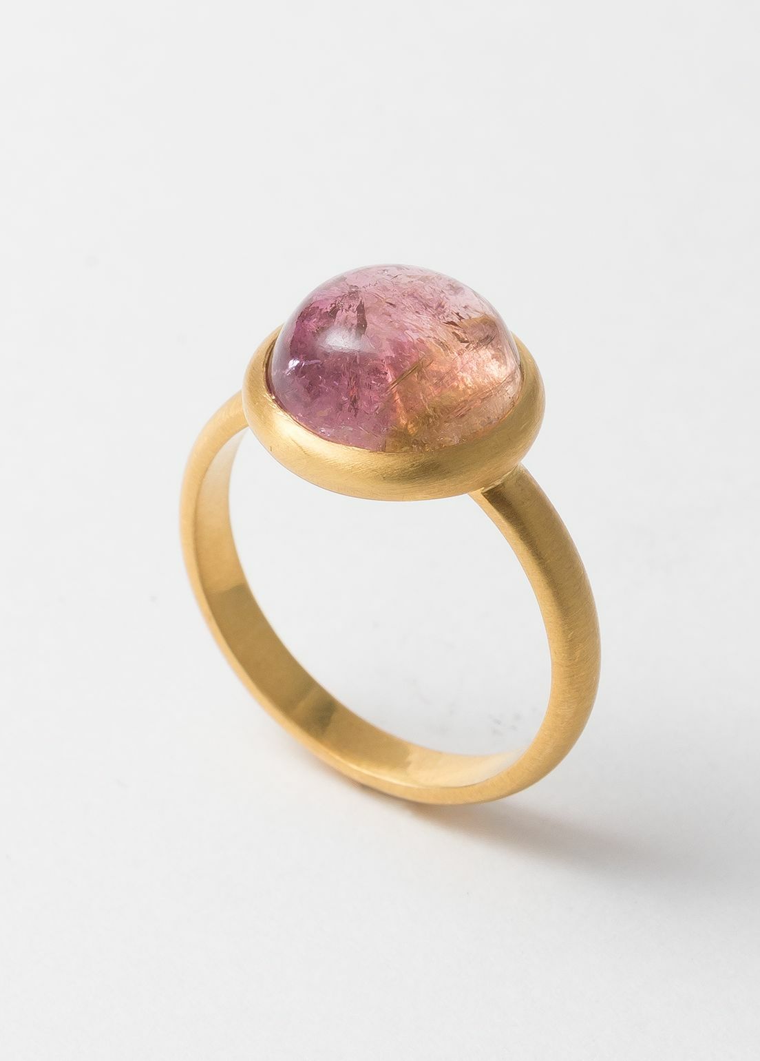 Watermelon Tourmaline Cabochon Bezel Ring