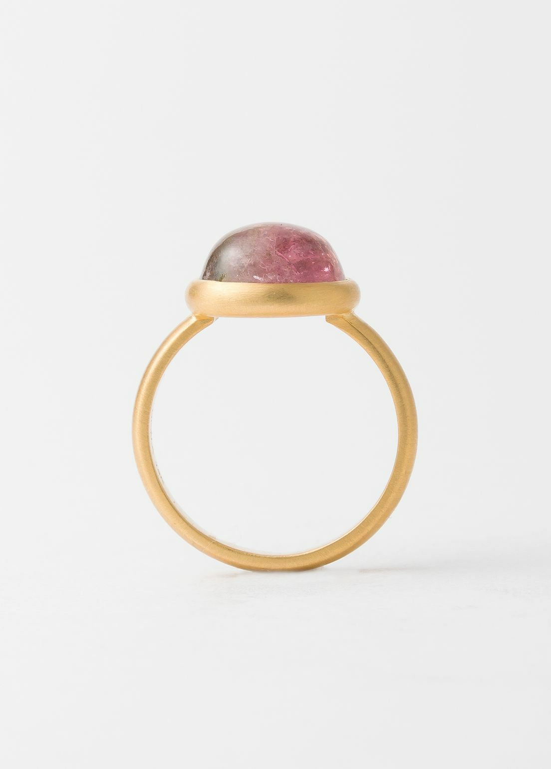 Watermelon Tourmaline Cabochon Bezel Ring