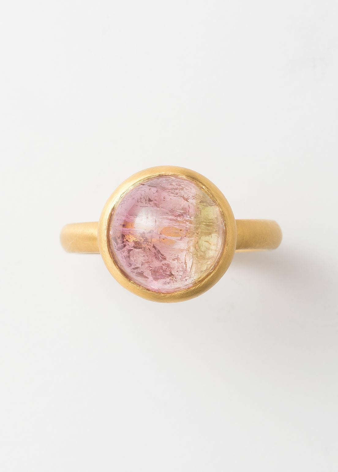 Watermelon Tourmaline Cabochon Bezel Ring