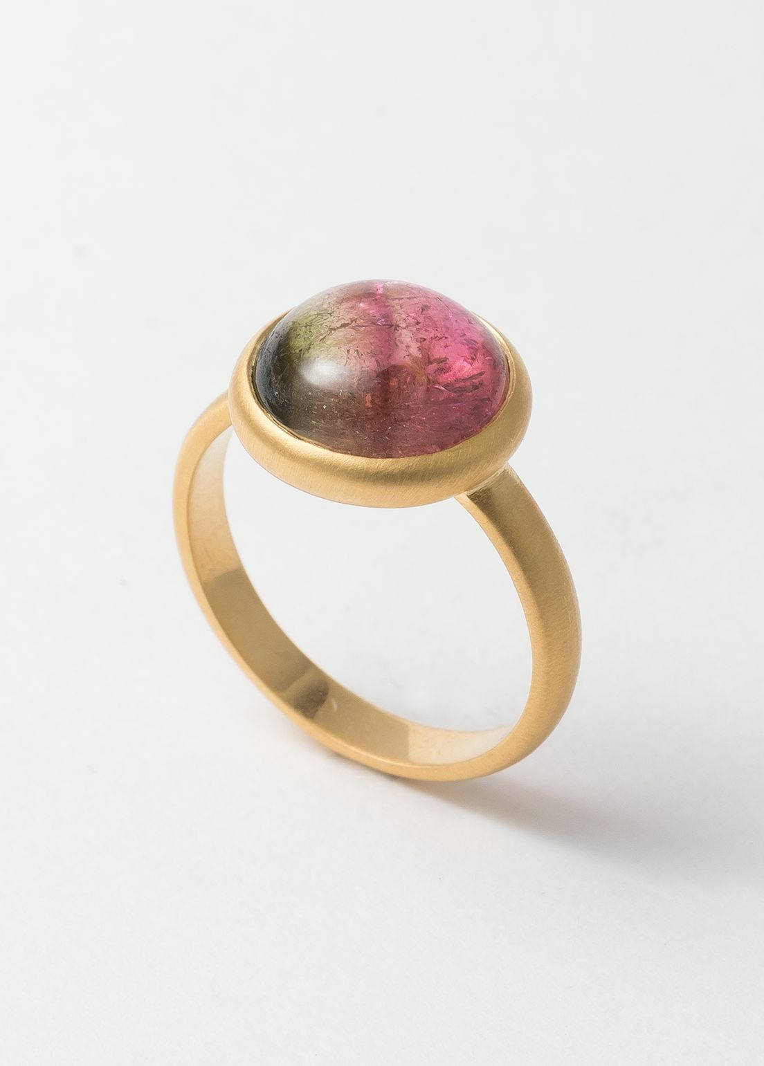 Watermelon Tourmaline Cabochon Ring