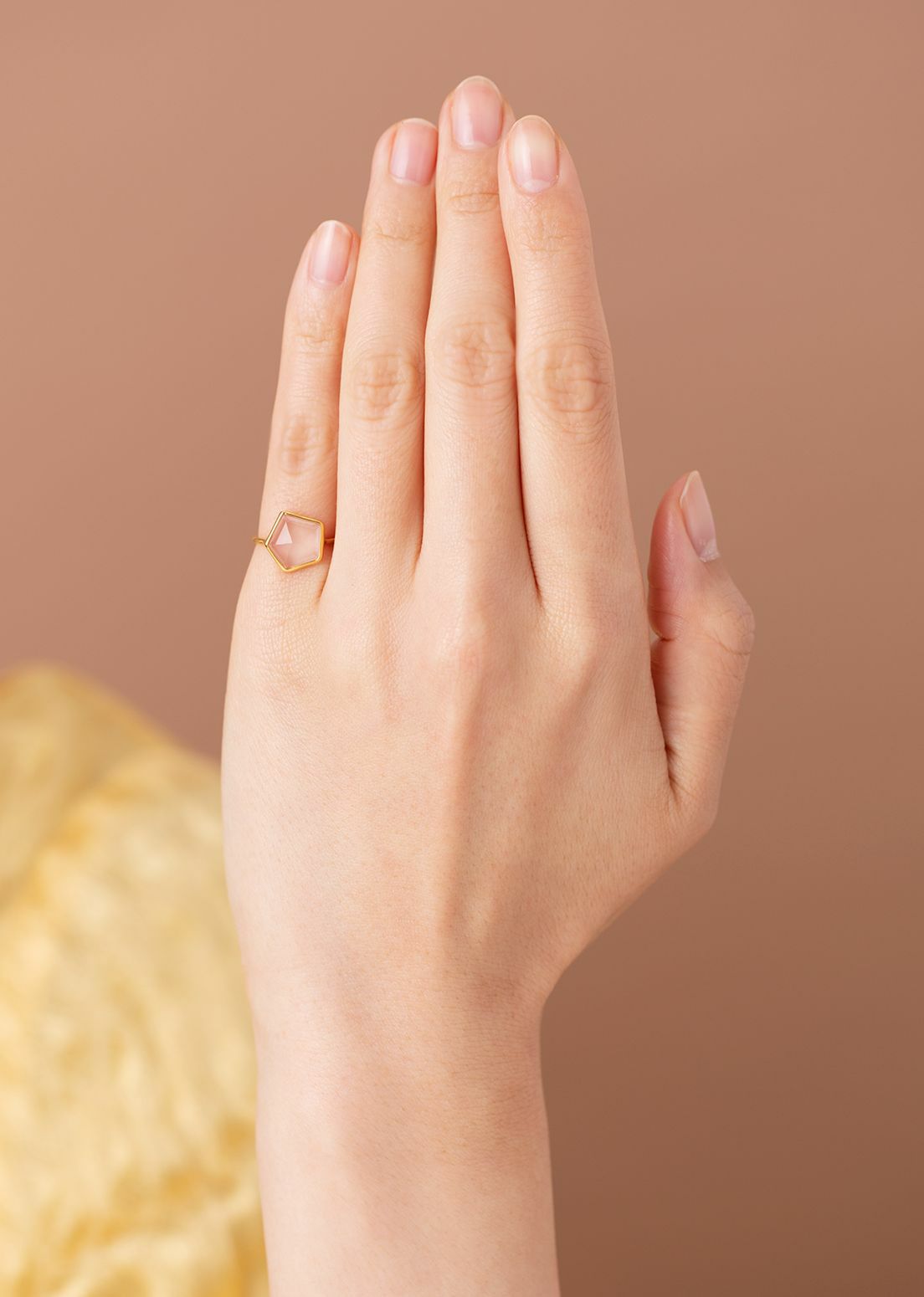 Rose Quartz Pentagon Bezel Ring
