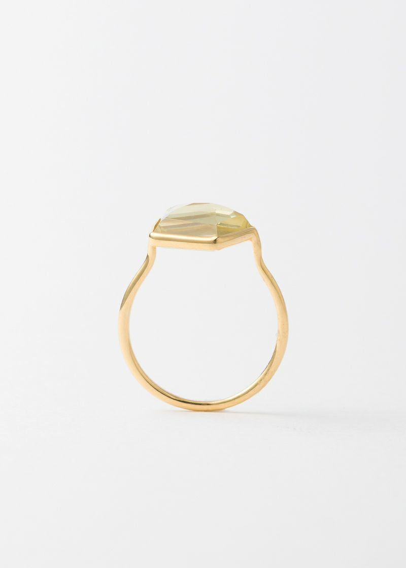 Lemon Quartz Pentagon Bezel Ring