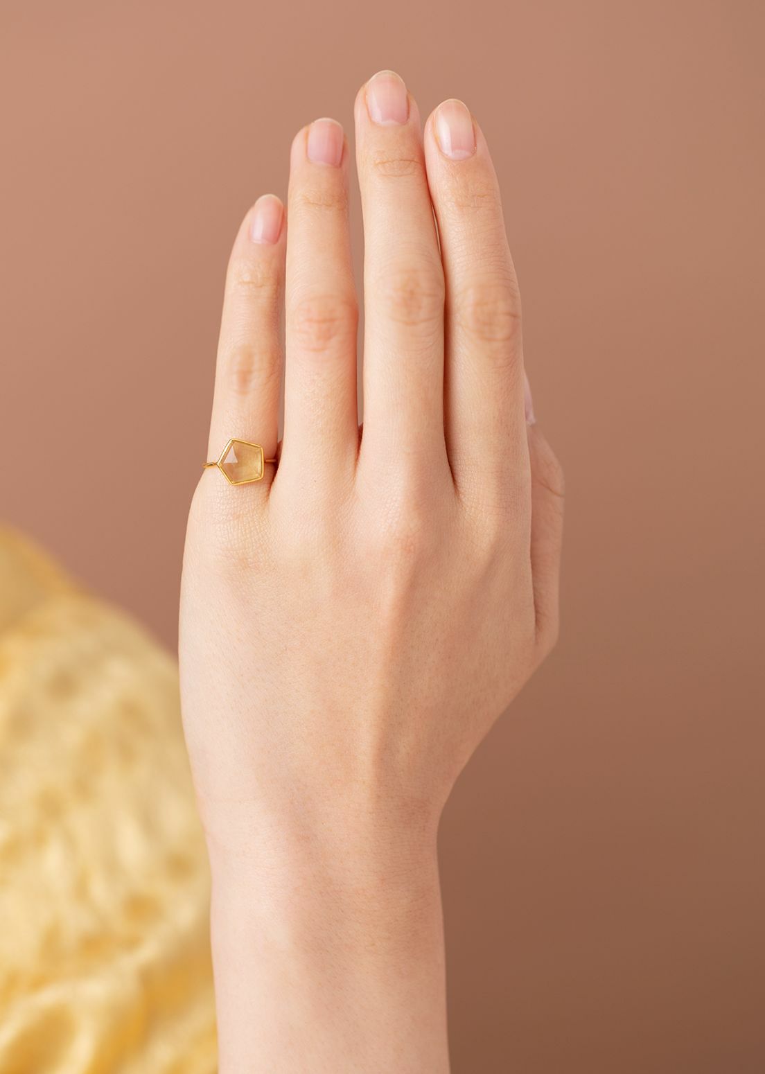 Lemon Quartz Pentagon Bezel Ring