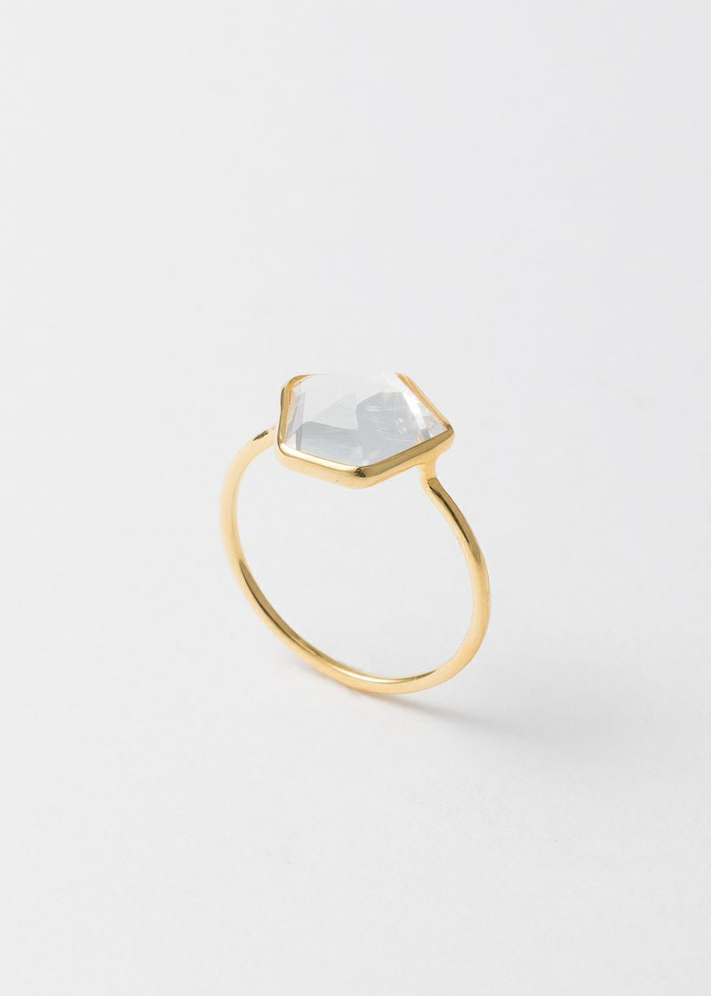 Clear Quartz Pentagon Bezel Ring