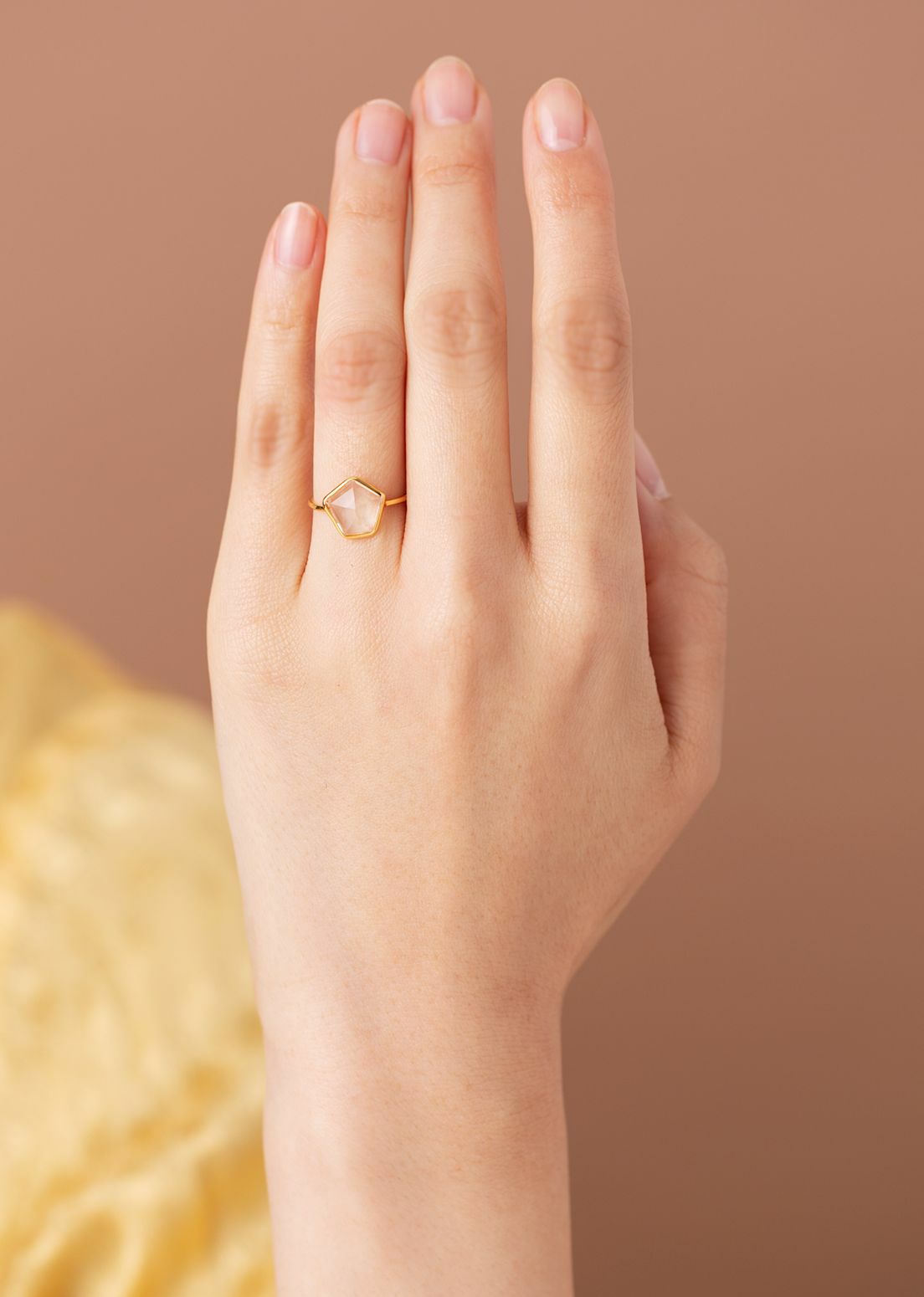 Clear Quartz Pentagon Bezel Ring