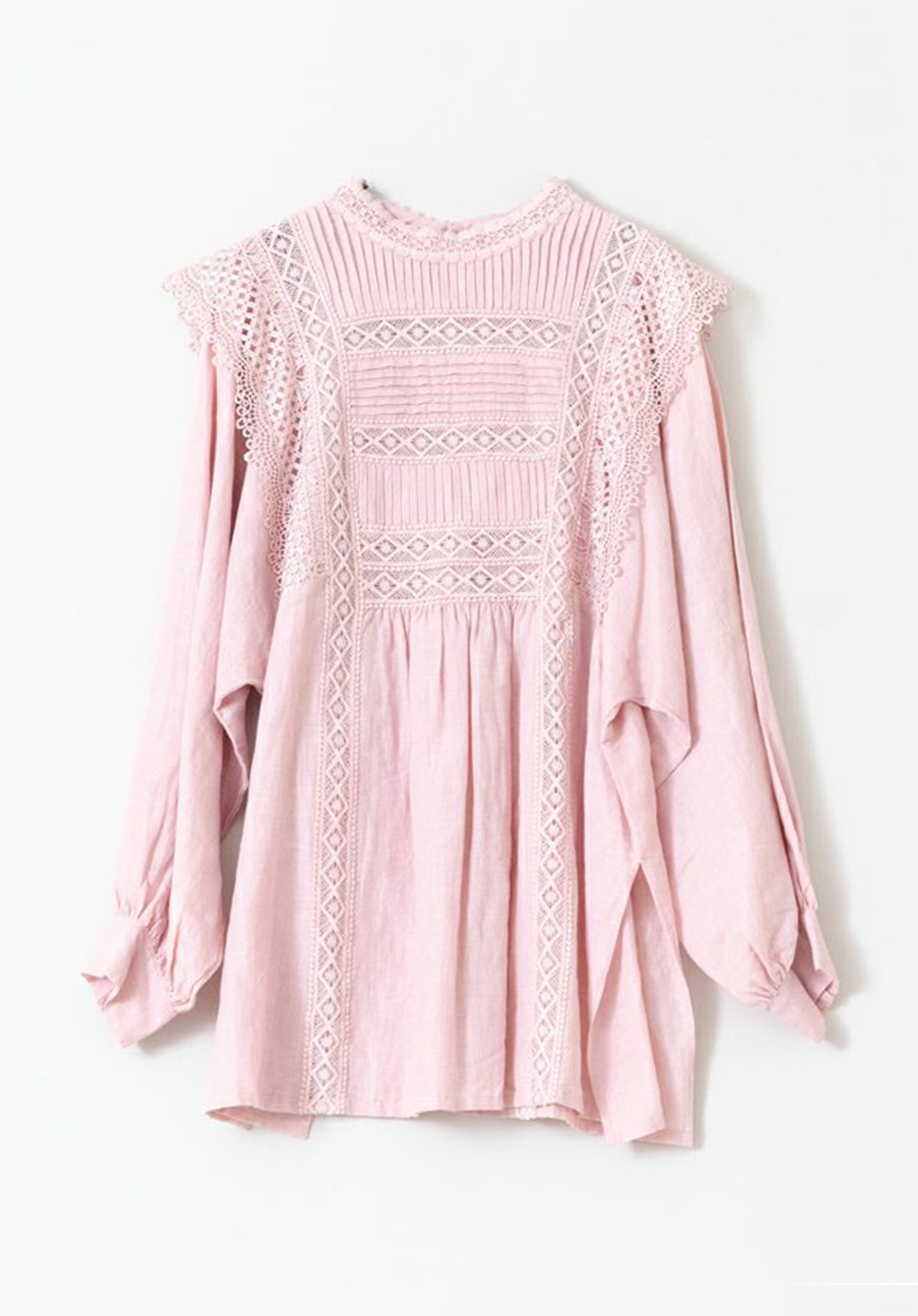 Cotton Linen Pin Tuck & Lace Blouse