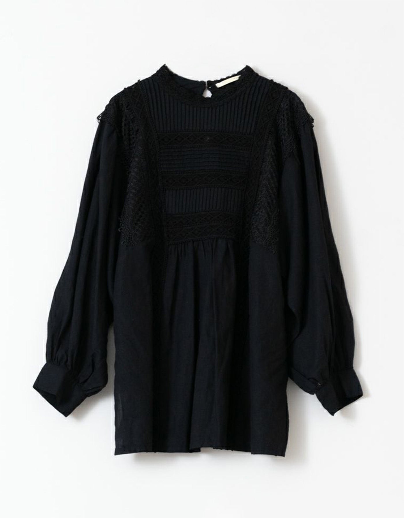 Cotton Linen Pin Tuck & Lace Blouse