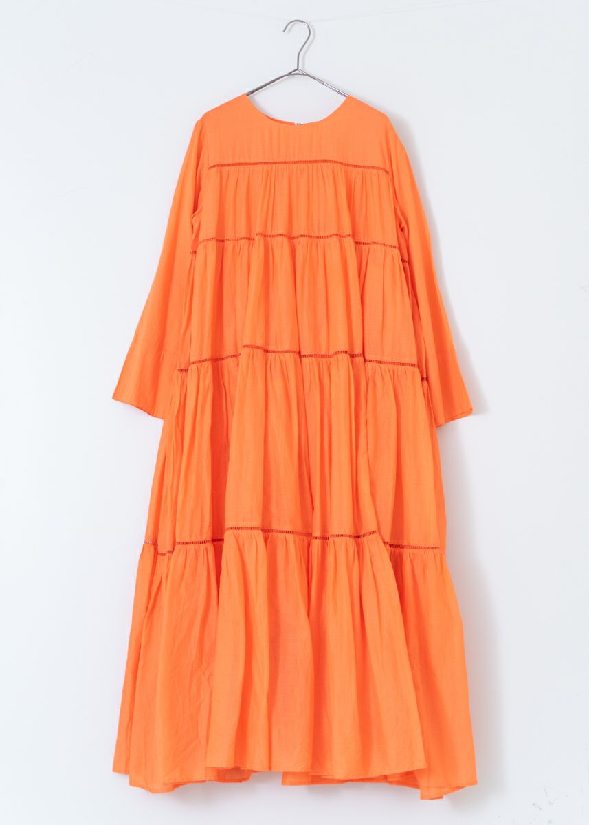 Cotton Voile Tiered Maxi Dress Orange | Pasand by ne Quittez pas |  パサンドバイヌキテパ