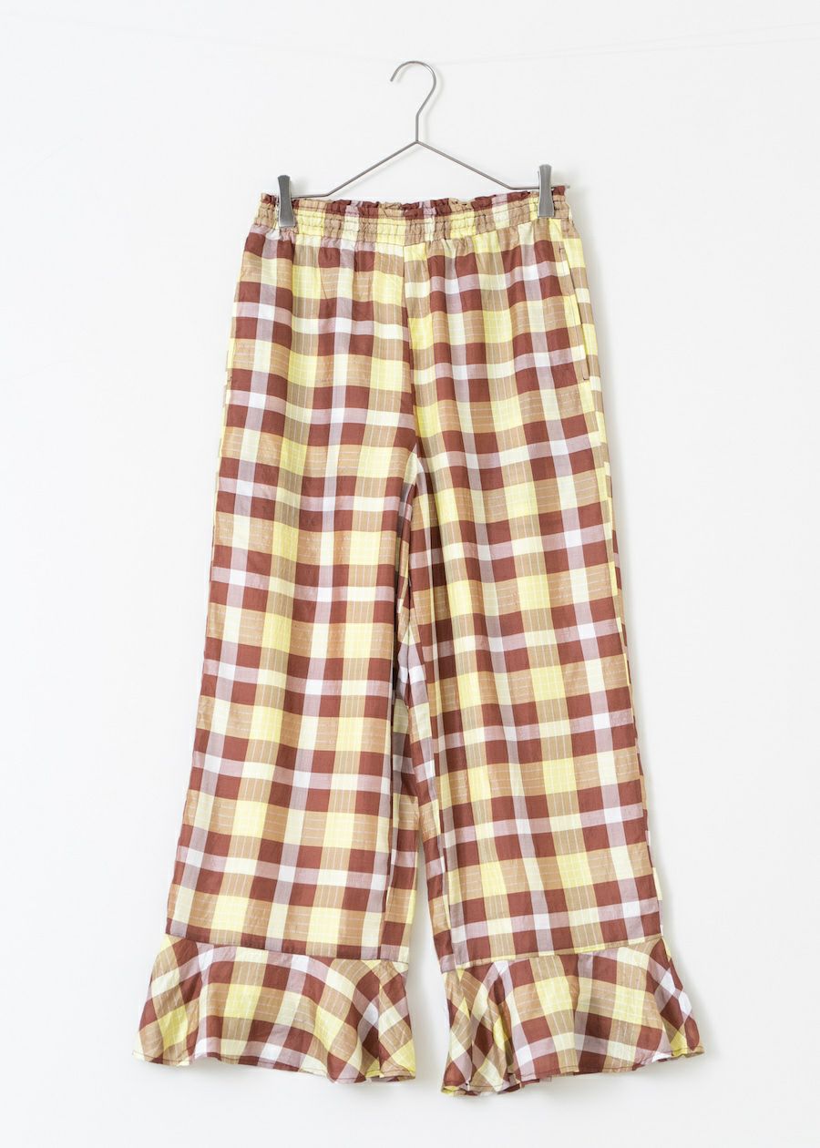 Hand Woven Silk Check Frill Pants