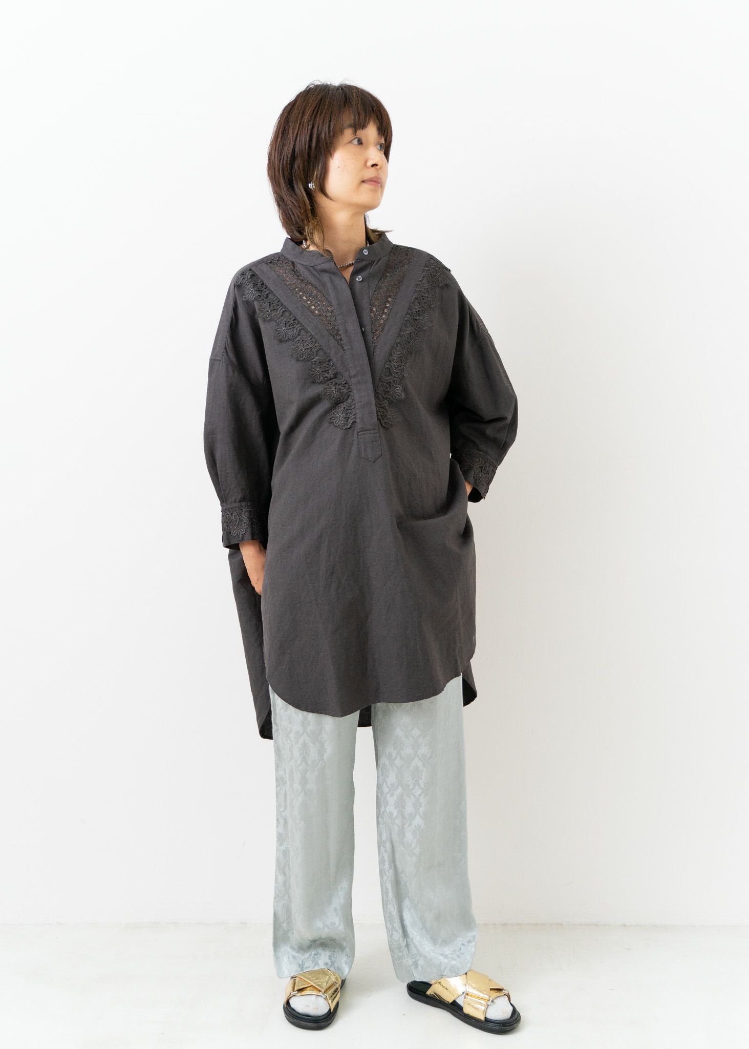 Heavy Linen Lace Long Shirts