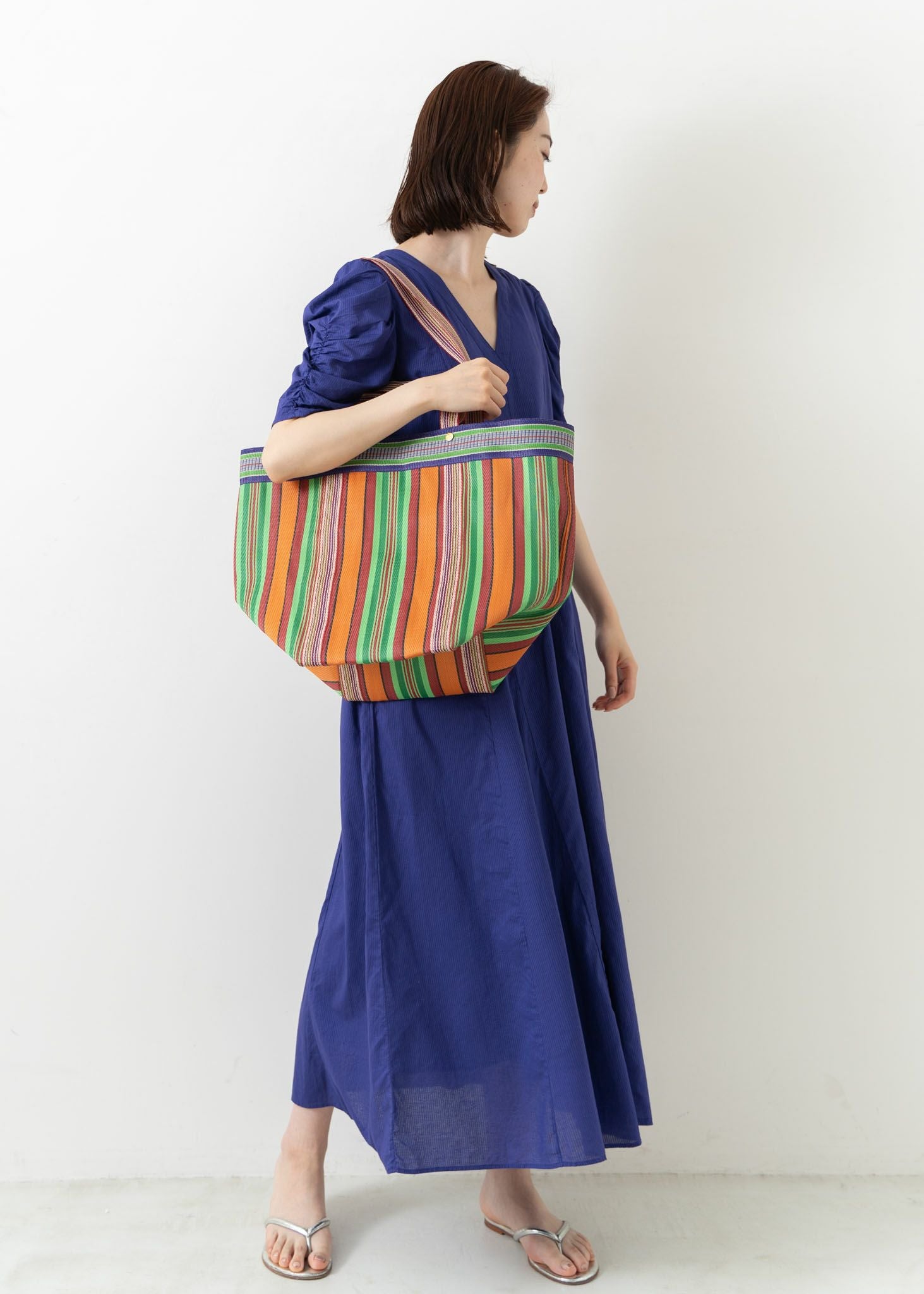 Multi Stripe Mesh Wide Tote Bag