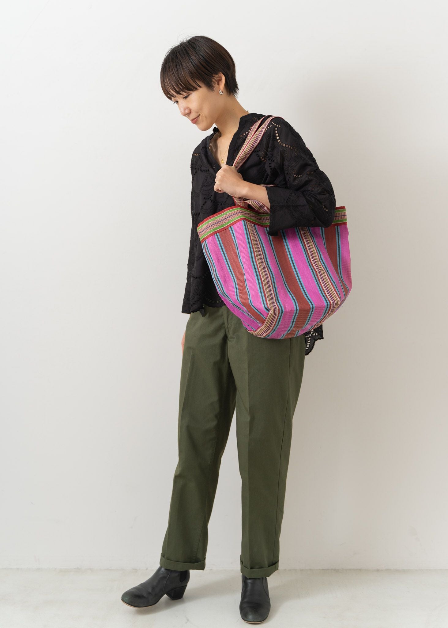 Multi Stripe Mesh Wide Tote Bag