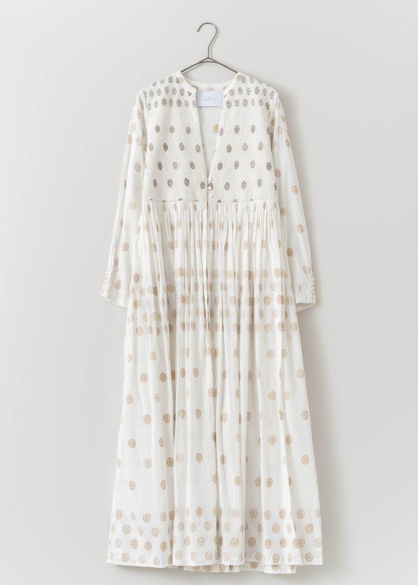 Cotton Silk Gold Print Embroidery Gown | Pasand by ne Quittez pas 