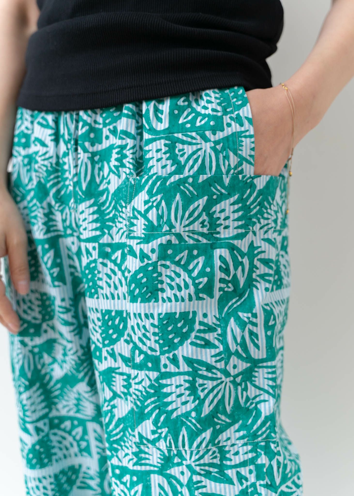 Poplin Stripe Block Print Pants