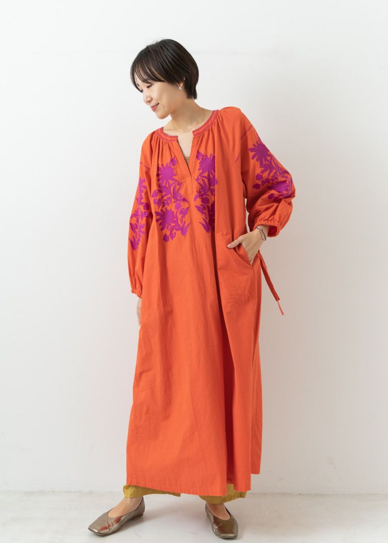 Cotton Linen Big Flower Embroidery Dress