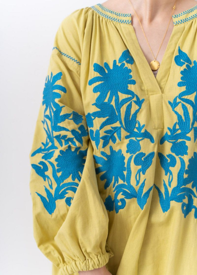 Cotton Linen Big Flower Embroidery Dress