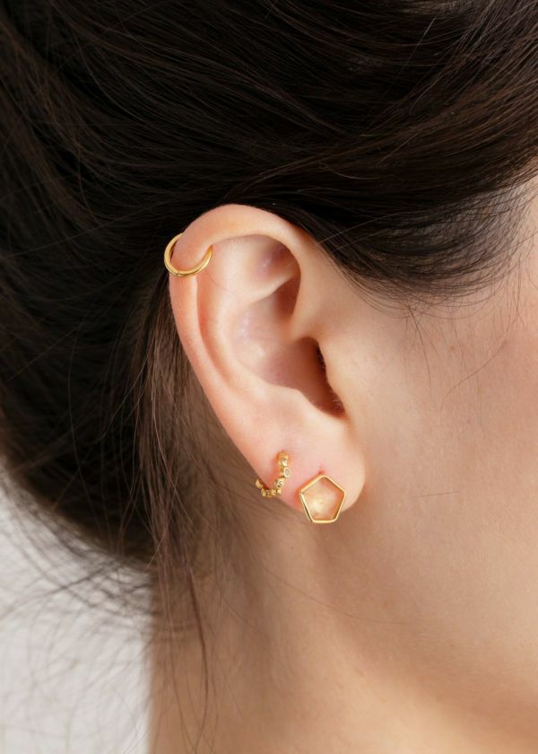 Pink Tourmaline Jagged Dot Hoop Pierce