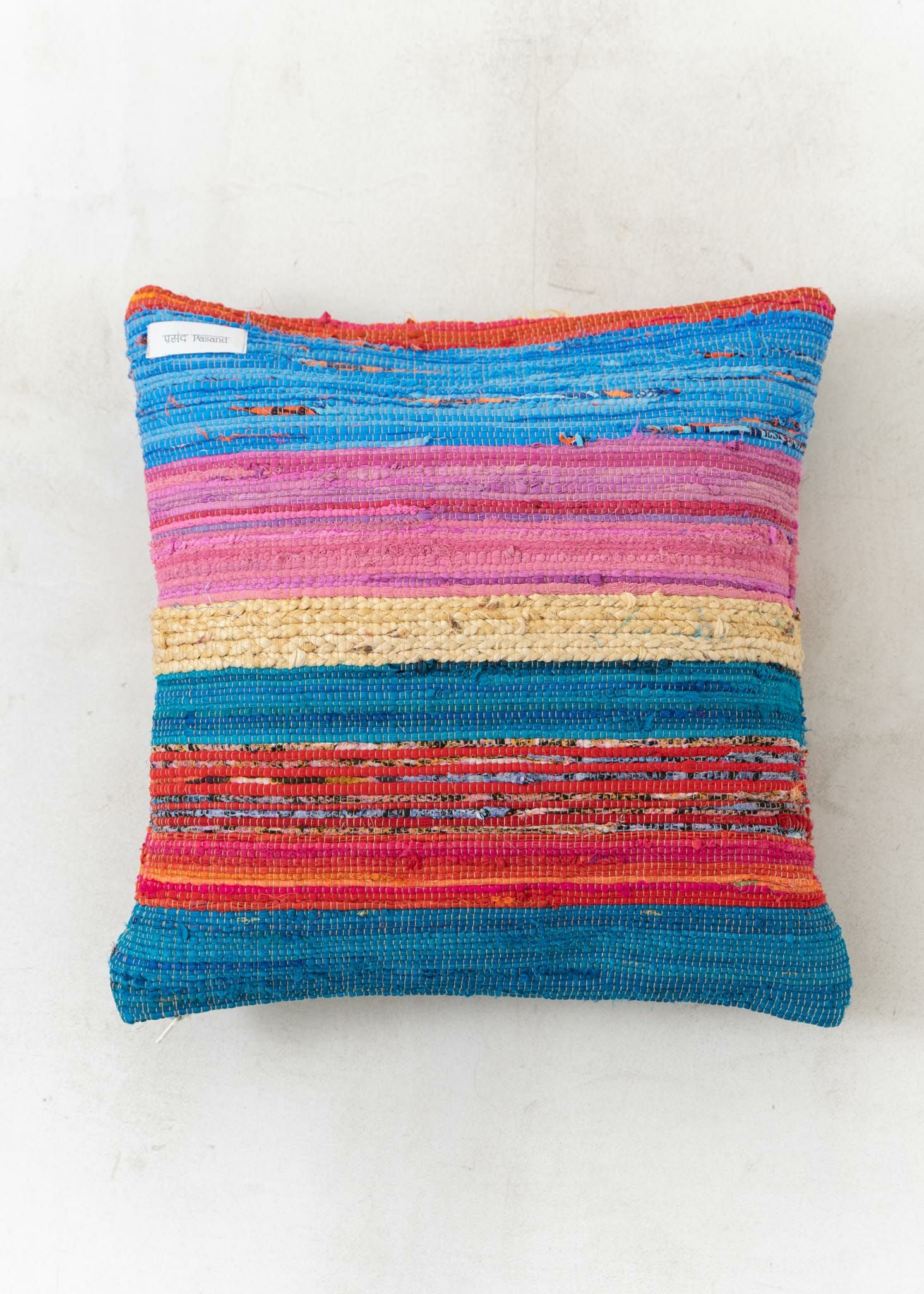 Cotton Silk Mix Chindi Cushion Cover