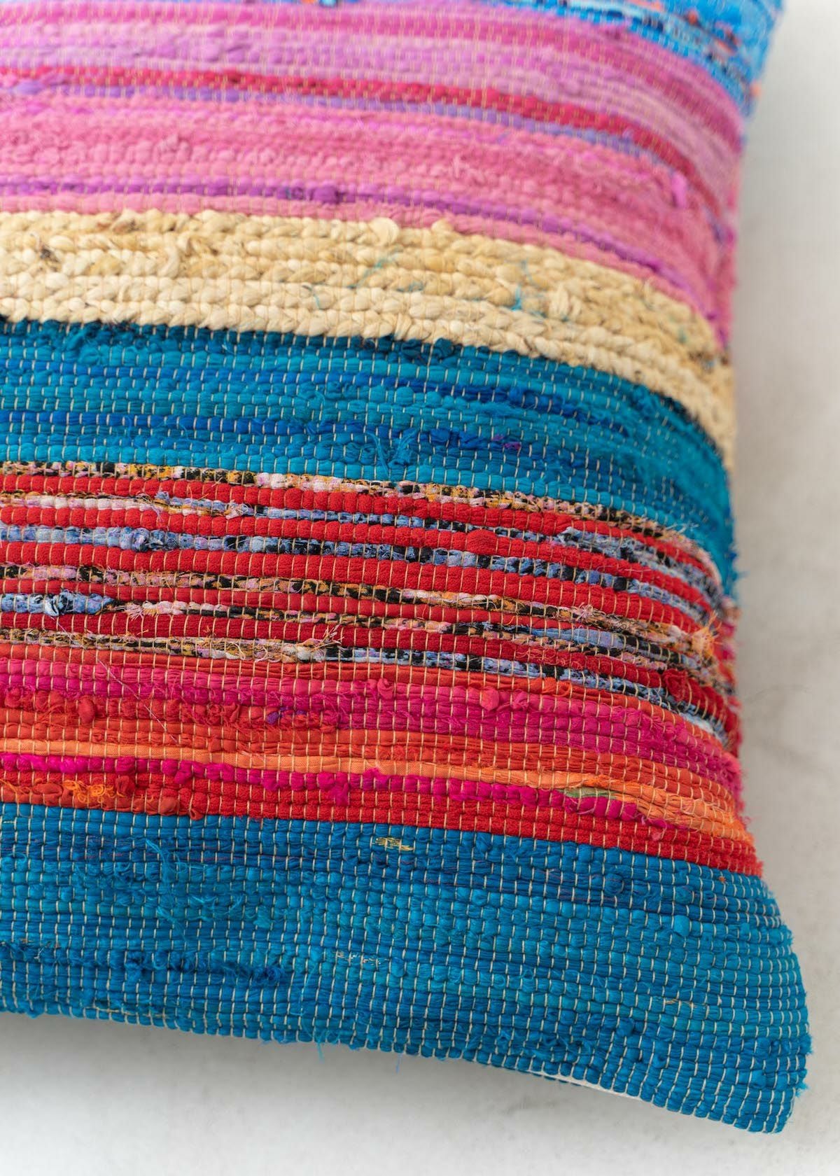 Cotton Silk Mix Chindi Cushion Cover