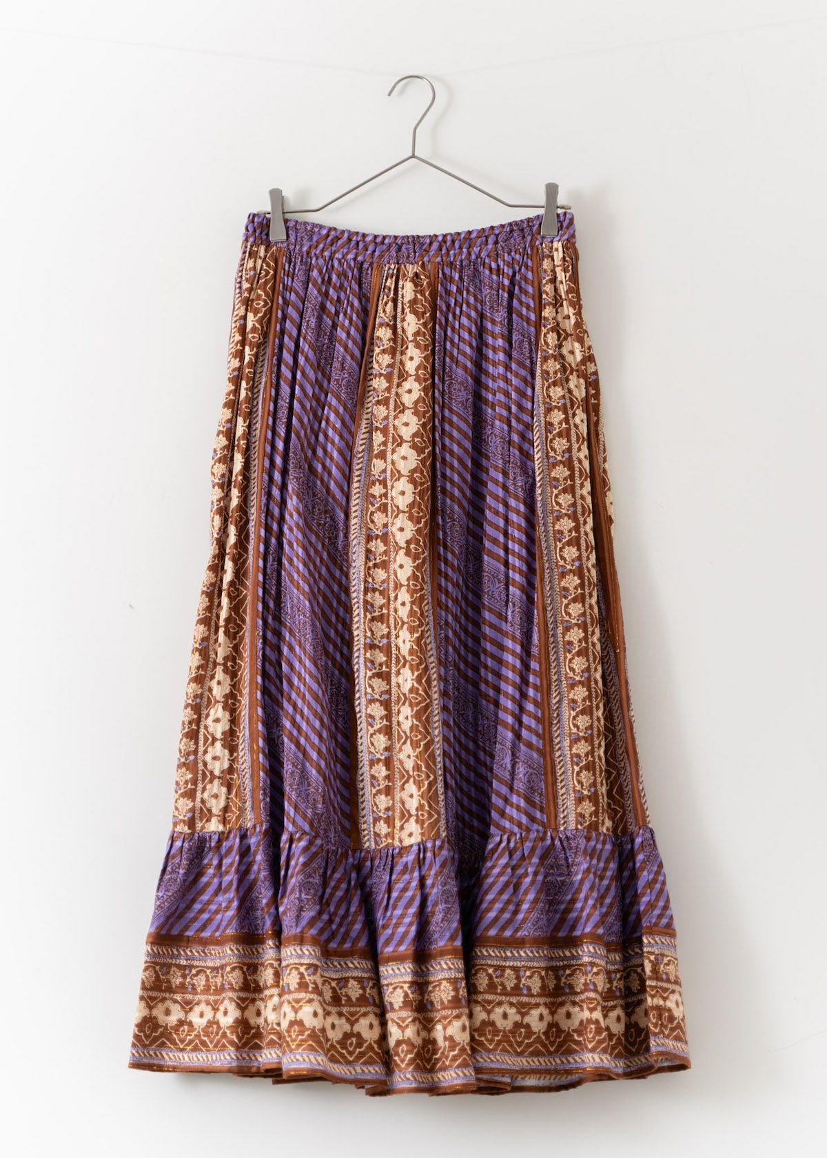 Cotton Stripe Ethnic Print Skirt
