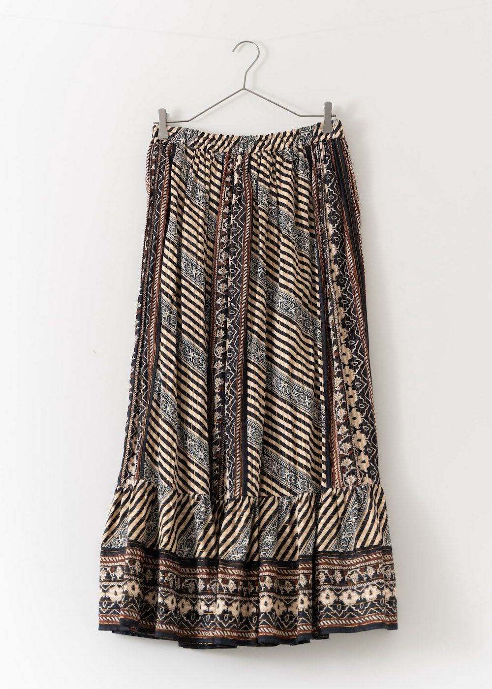 Cotton Stripe Ethnic Print Skirt
