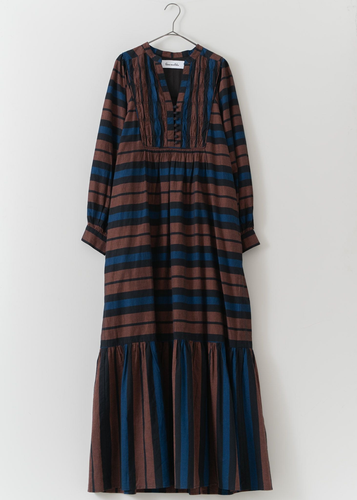 Cotton Multi Border Shirring Dress