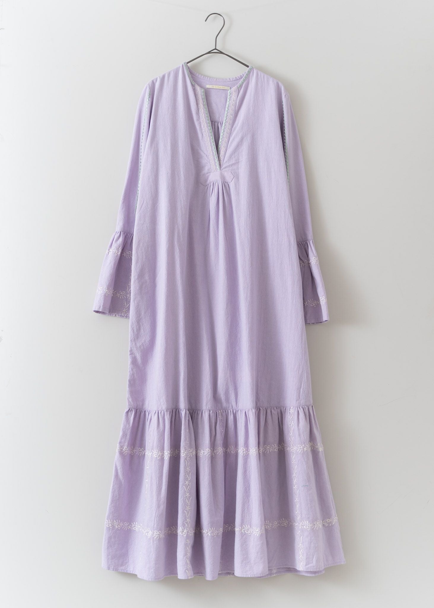 Crimp Cotton Check Emb Flare Cuff Dress