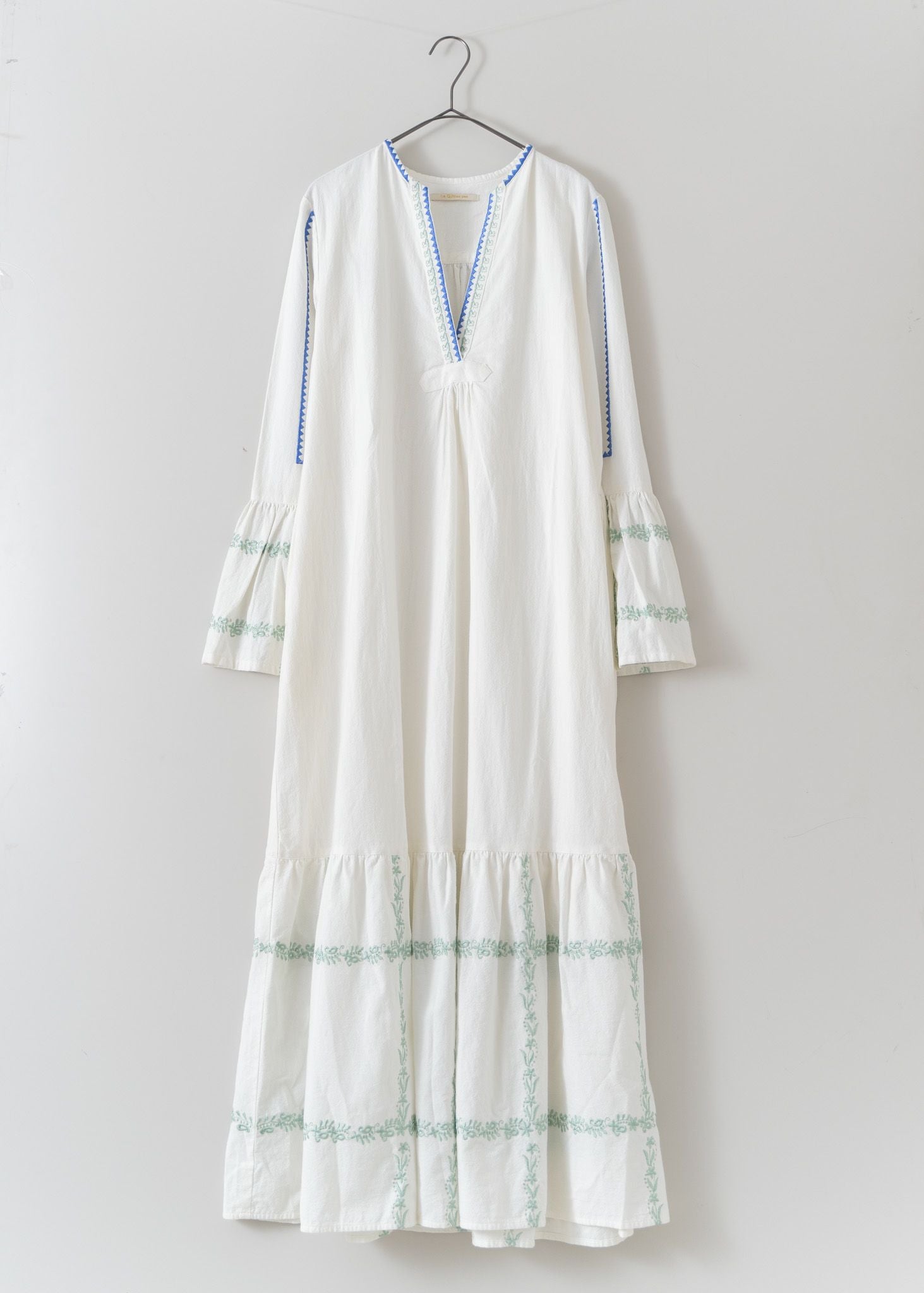 Crimp Cotton Check Emb Flare Cuff Dress