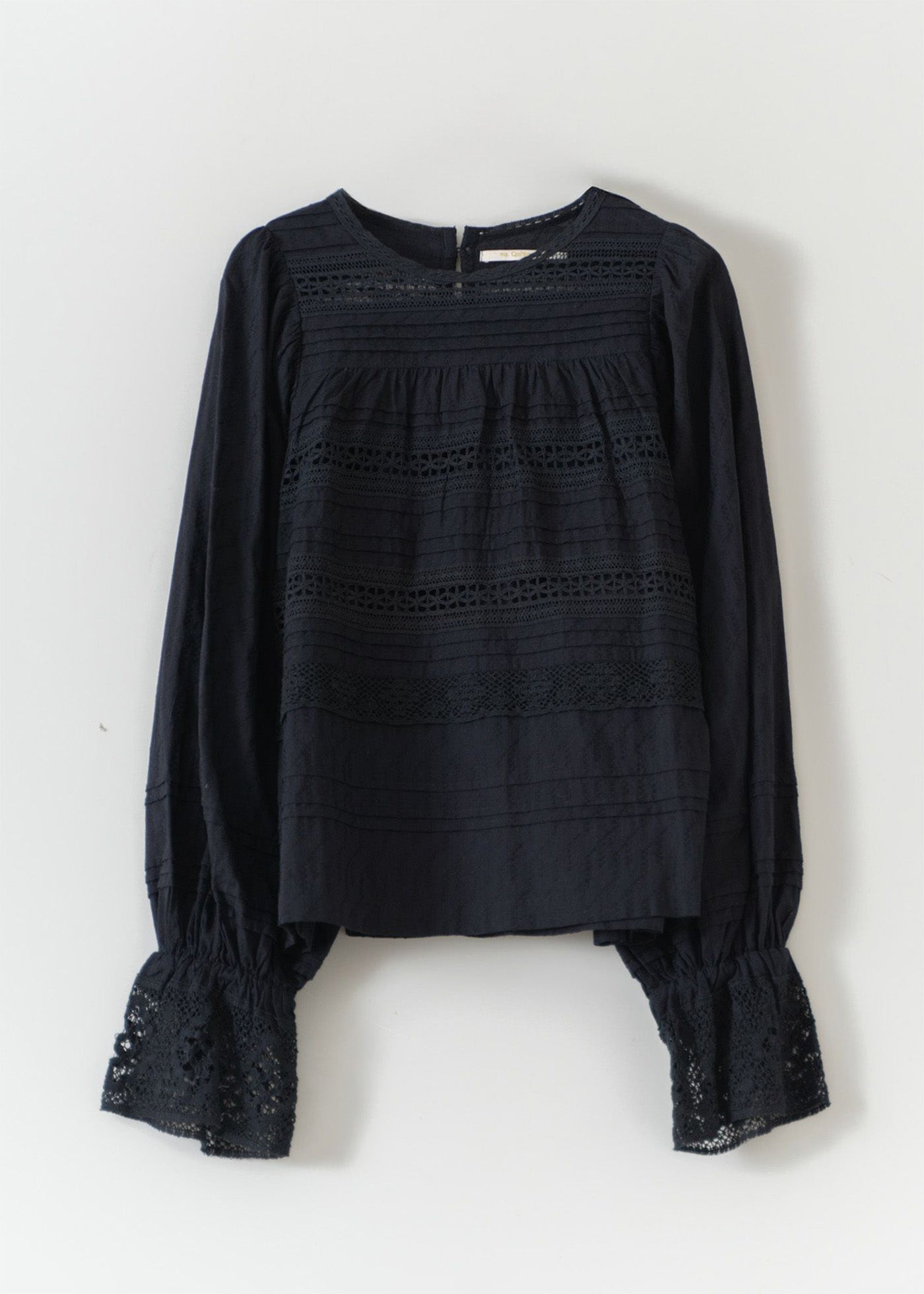 Cotton Dobby Pintuck & Lace Blouse