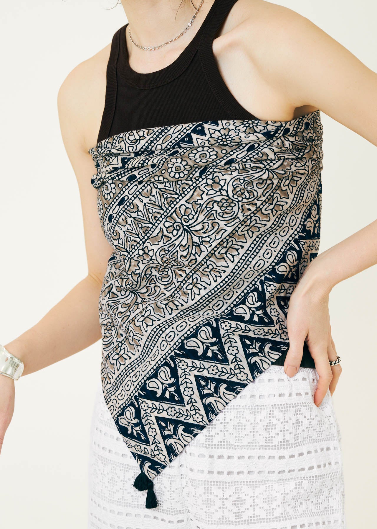Cotton Lurex Border Print Scarf