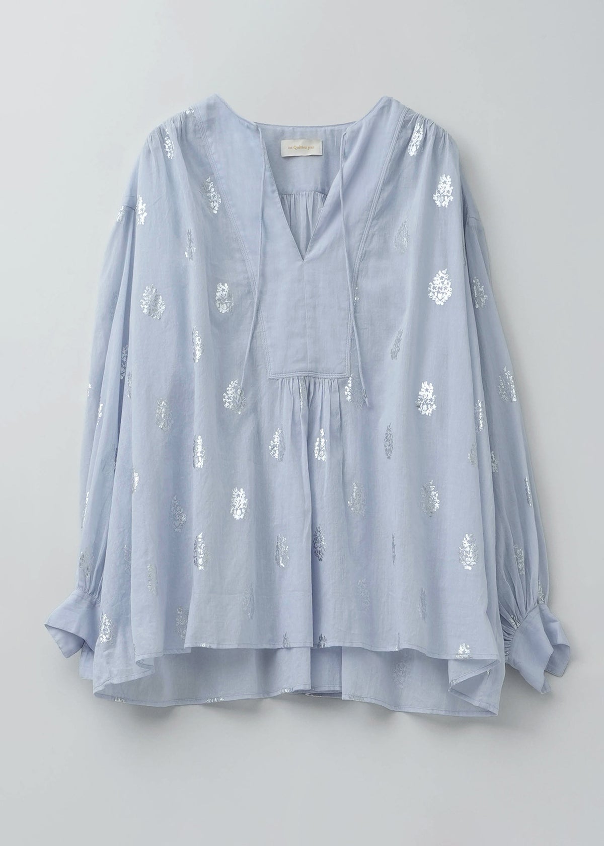 Cotton Voile Foil Flower Print Gather Blouse | Pasand by ne 